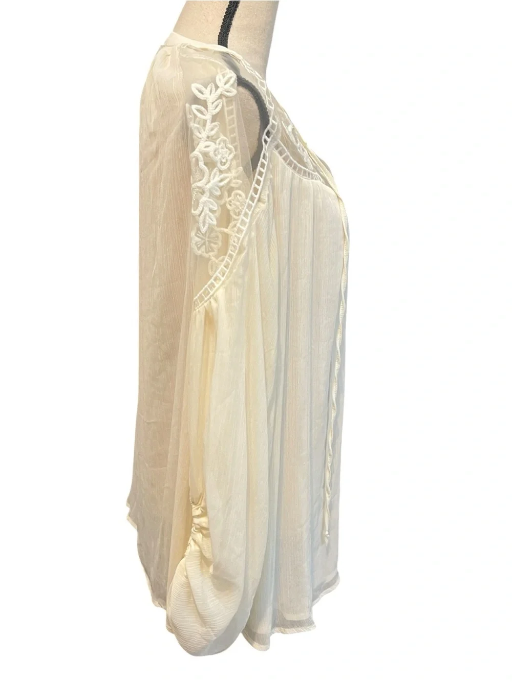 Hayden Los Angeles Sheer White Bohemian Lace Long Sleeve Peasant Blouse Top L - Picture 6 of 13